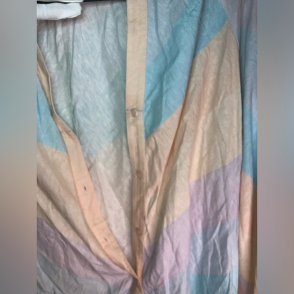 VENUS Cream Blue and Purple Linen Shirt Dress Coverup size Small NWOT - Picture 8 of 12